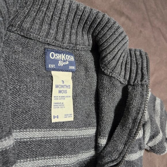 Knit Long Sleeve Sweater Stripe Design Collar Zip Up OshKosh 3 Month 100% Cotton - Picture 4 of 4